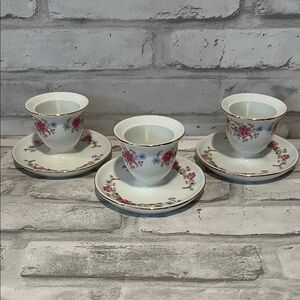 Vintage floral egg cup with saucer  set of 3 gold edges Royal Tettau